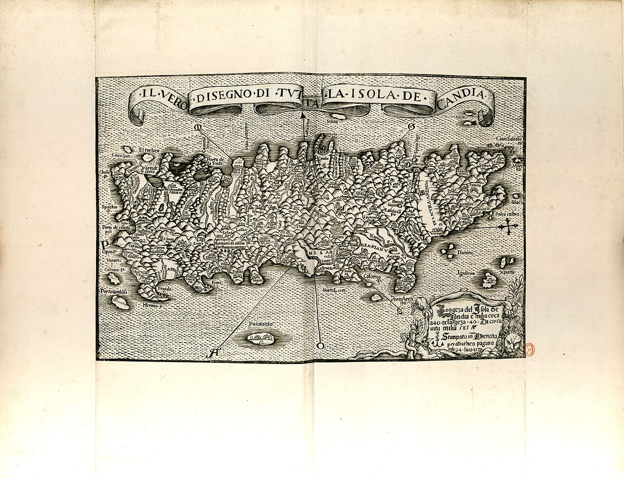Sixteenth-century woodcut map of Crete, historically called Candia