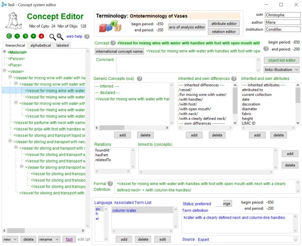 TEDI Concept editor · ontoterminology of kraters